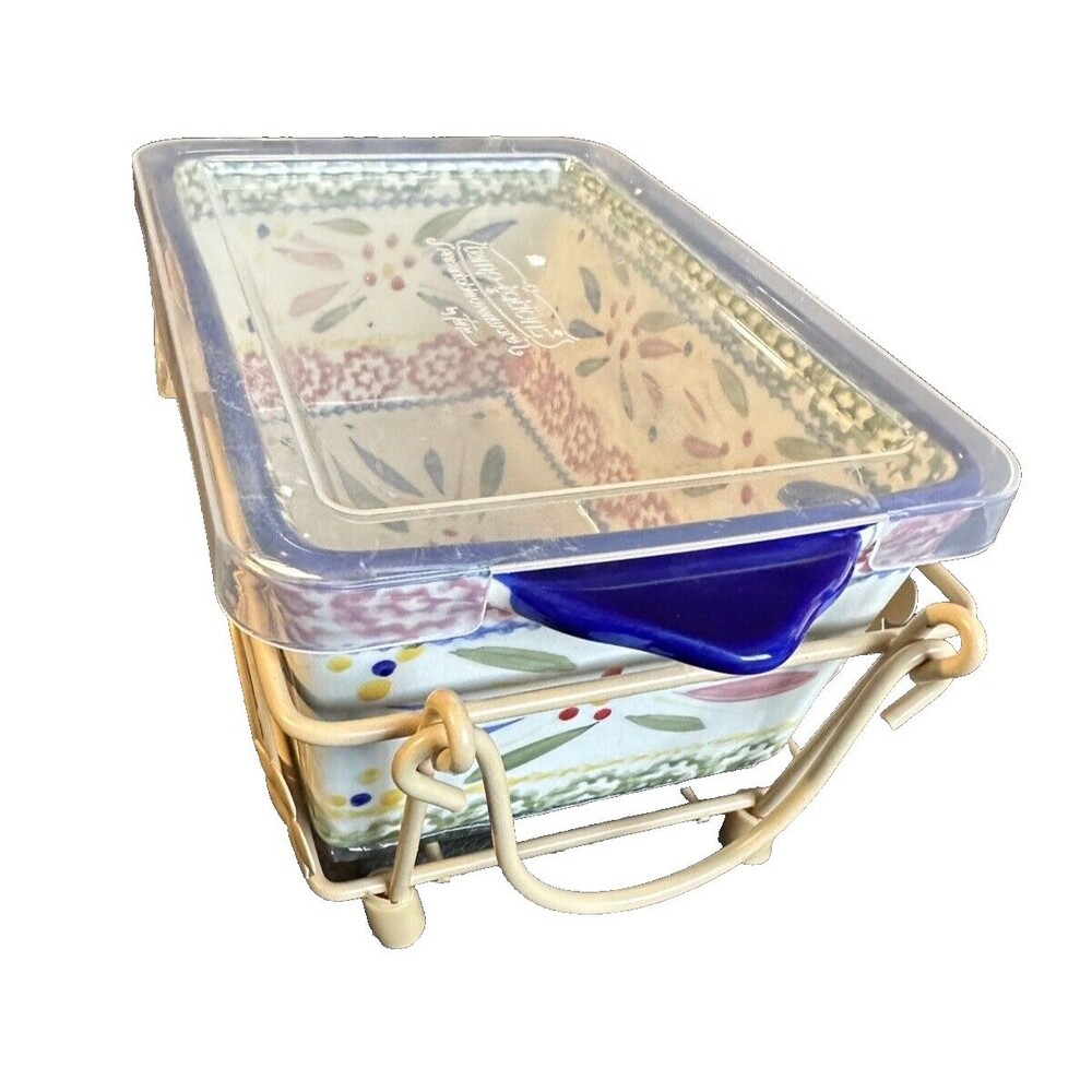 Temptations By Tara 1 Quart Baking Dish Lid 4- Piece Set Wire Rack Trivet NEW!